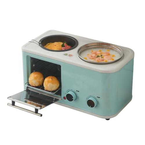 Bivoyudフォーインワンの小型朝食機、8リットルです家庭用多機能トースター、レトロトースター、揚げ物や調理用の電気オーブン、電気オーブン、オーブン付き電気スマート電子レンジ、ヘルスポット、サンドイッチ、トースト,ピンク (草の緑)